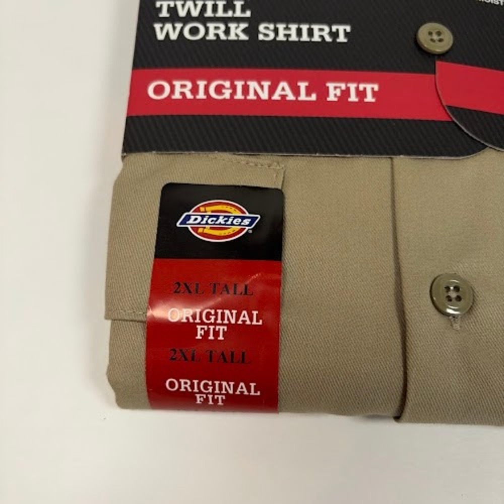 NWT Dickies Long Sleeve Twill Work Shirt Mens 2XL‎ Tall Khaki Original Easy Care - Picture 3 of 7